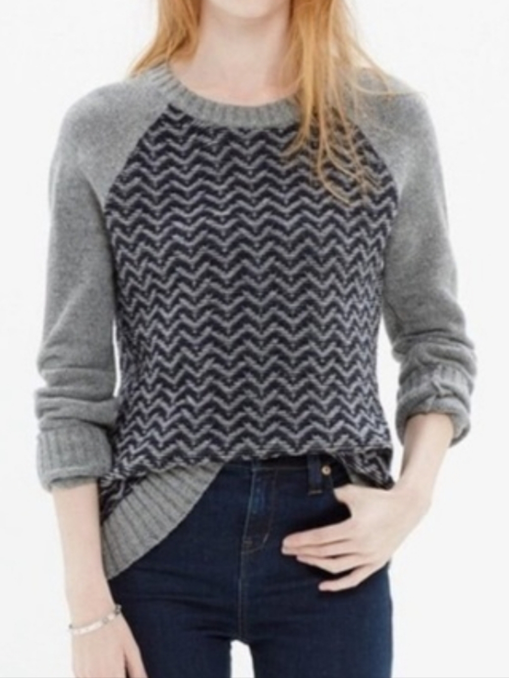 Madewell Merino Wool Herringbone Pullover Crewneck Sweater Sz L